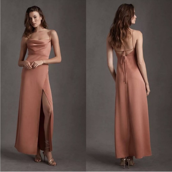 BHLDN Dresses & Skirts - bhldn remy cowl-neck faux-wrap satin gown